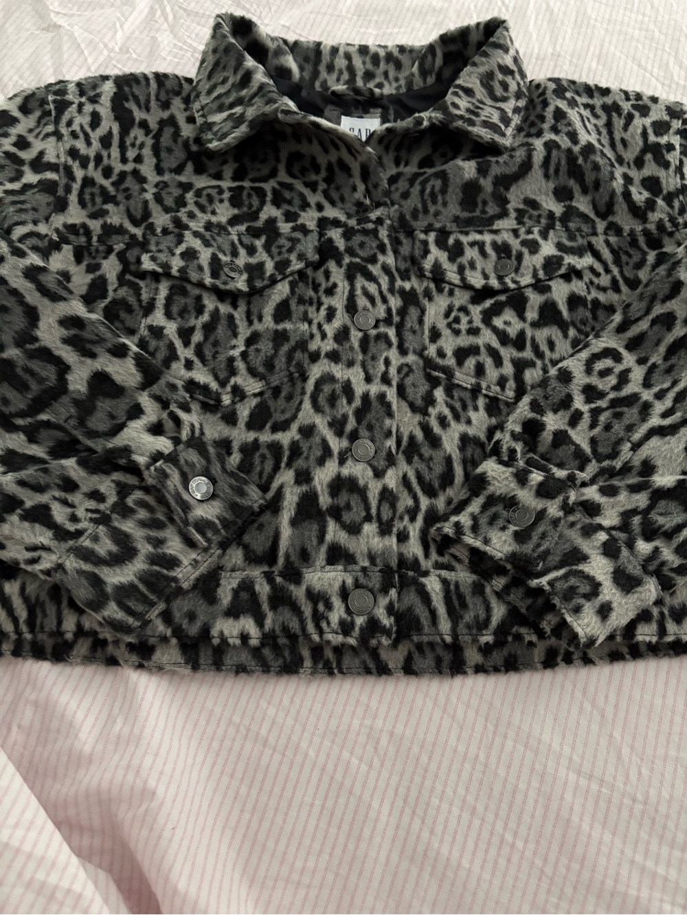GAP Gray and Black Leopard Teddy Jacket